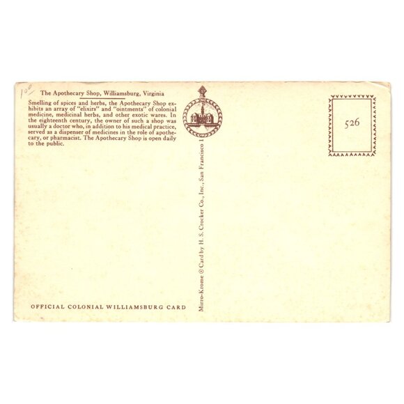 Vintage Colonial Williamsburg Apothecary Postcard Virginia Tourist Doctor Shop - Picture 2 of 2